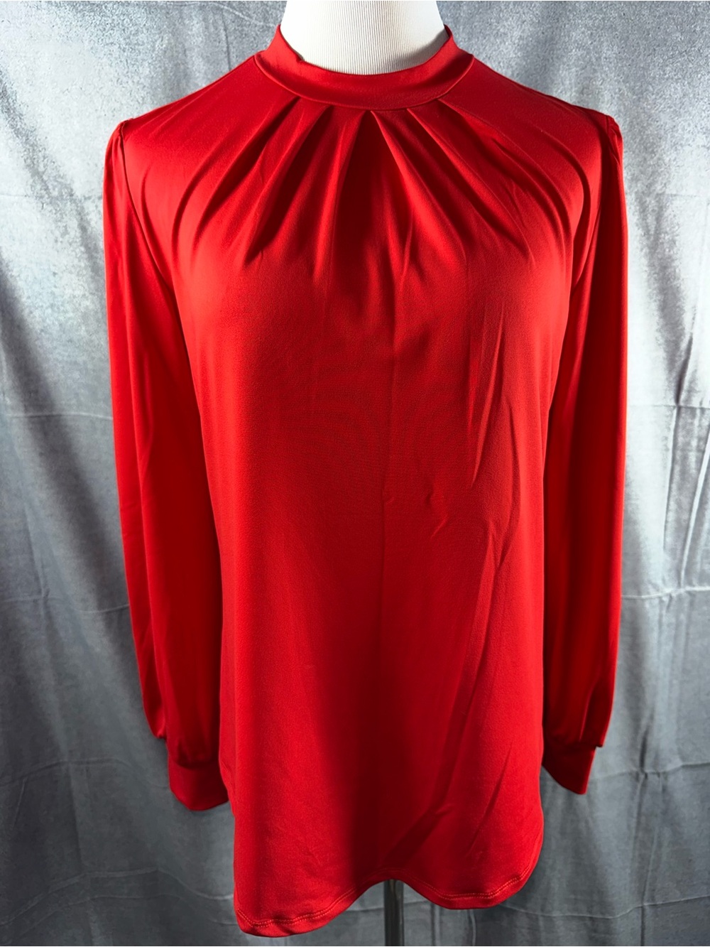 2520-Wiholl Women’s Pleated Neck Long-Sleeve Top - Red